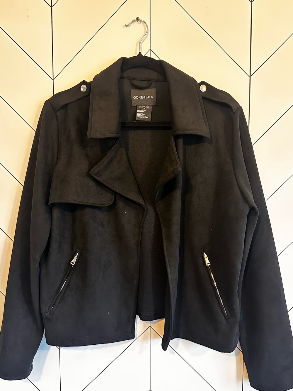 Ookie & LALA Black Faux Suede-Look Moto Jacket